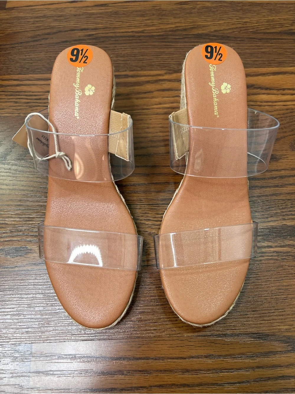 Tommy Bahama jute-wrapped Wedge Sandals with clear transparent straps size 9.5